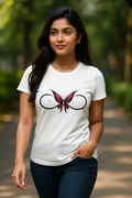 White T-Shirt with Pink Butterfly Infinity Print