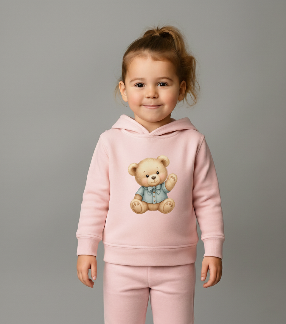Pink Teddy Bear Printed Hoodie