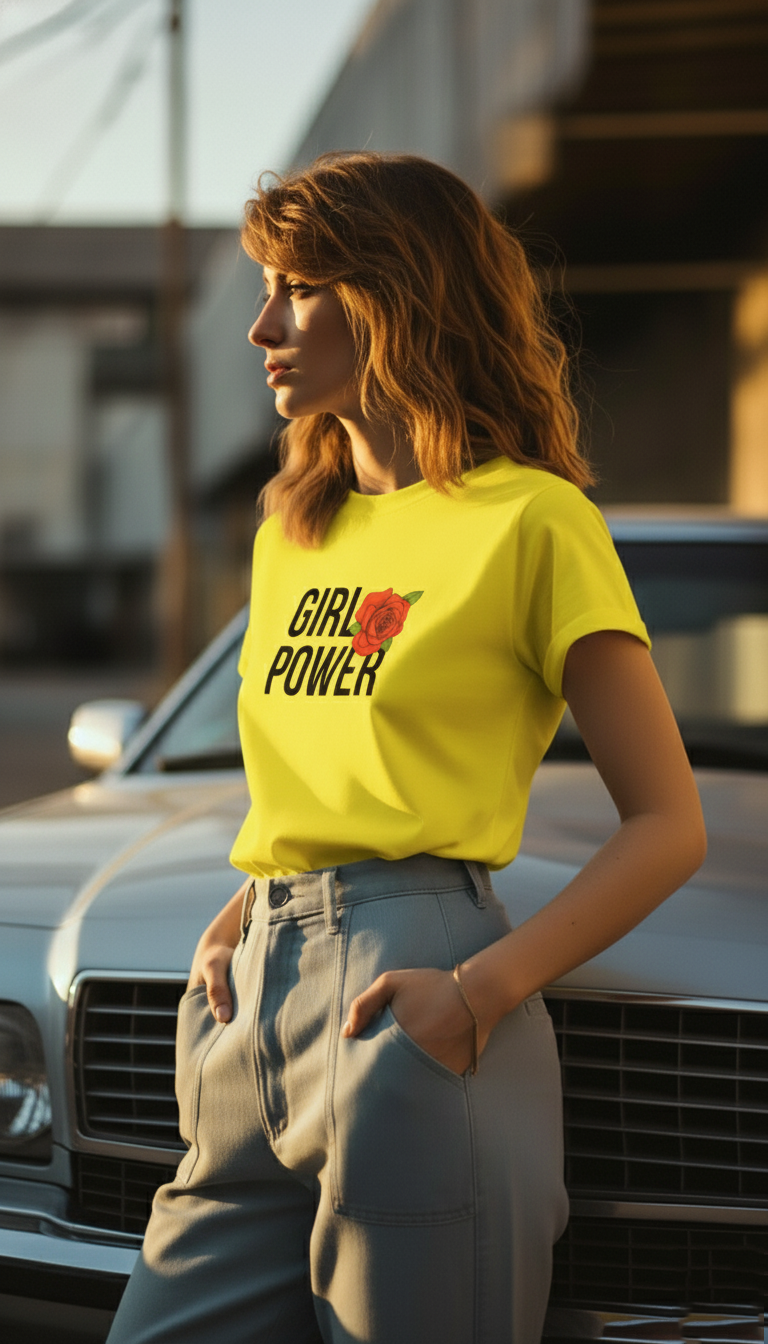 Yellow Girl Power Graphic T-Shirt