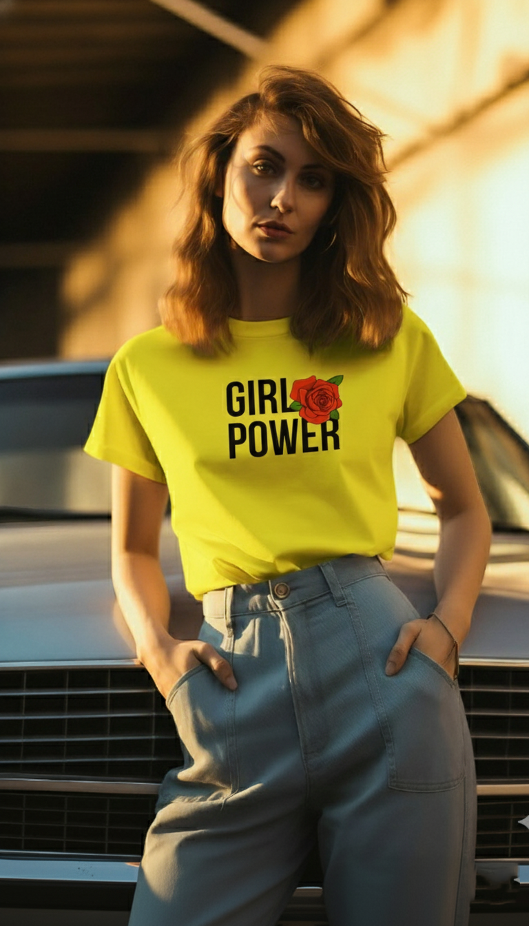 Yellow Girl Power Graphic T-Shirt