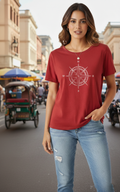 Maroon T-Shirt with Compass Graphic Print