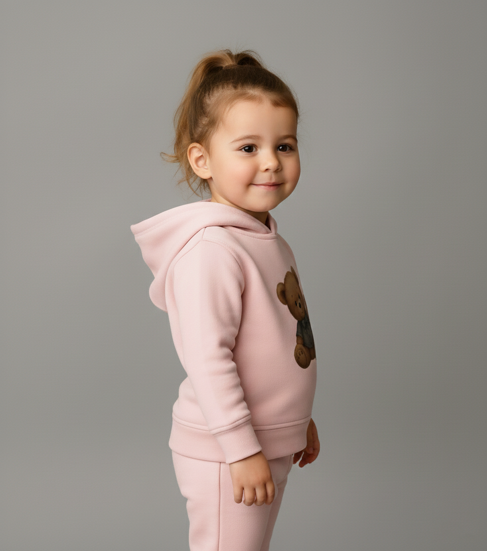Pink Teddy Bear Printed Hoodie