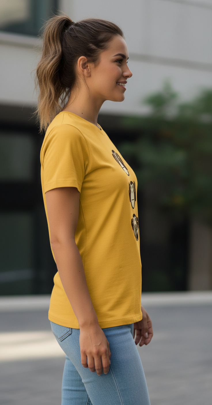Mustard Yellow Three Wise Monkeys Graphic T-Shirt