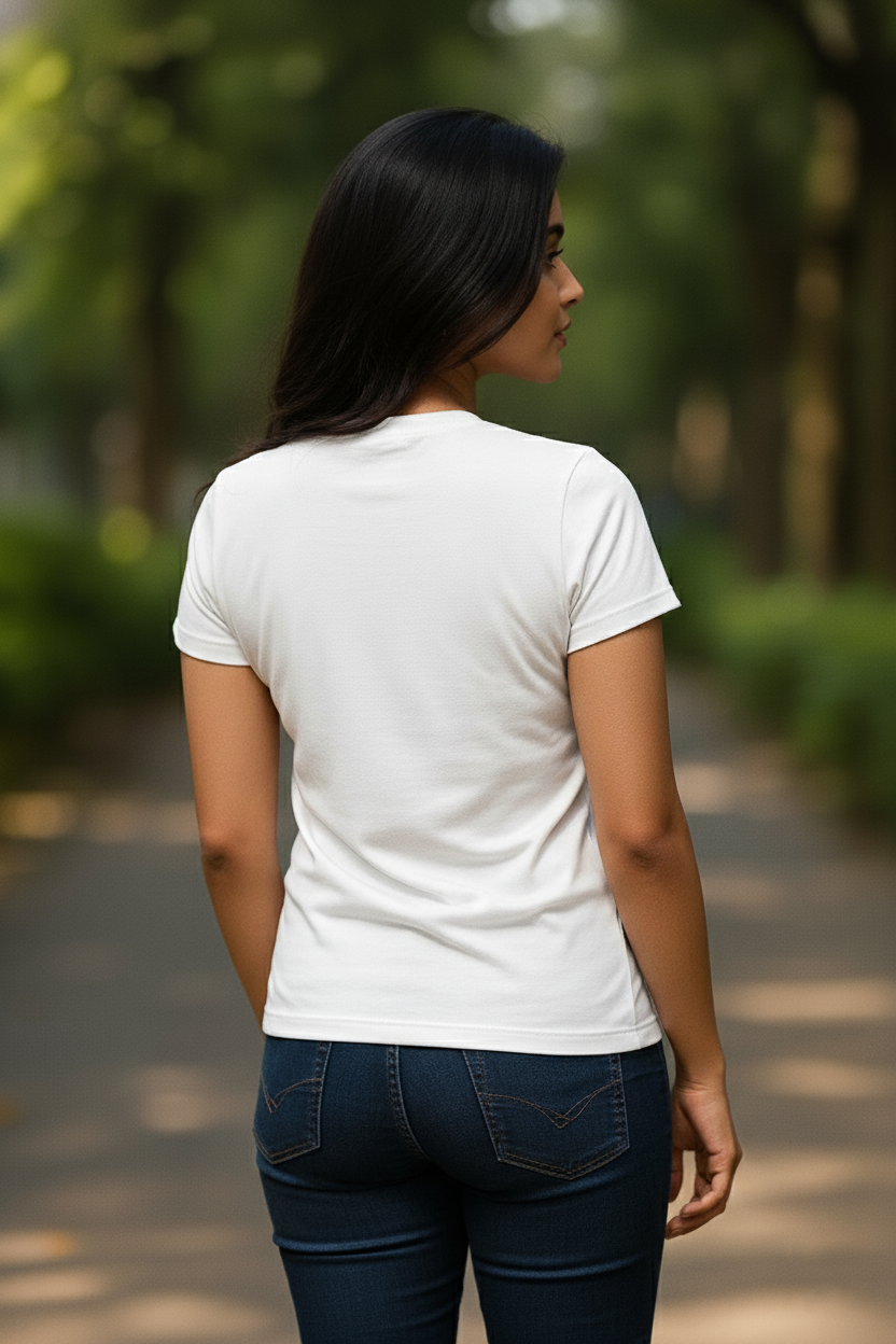 White T-Shirt with Pink Butterfly Infinity Print