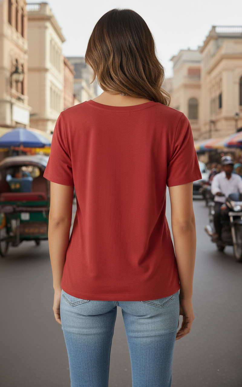 Maroon T-Shirt with Compass Graphic Print
